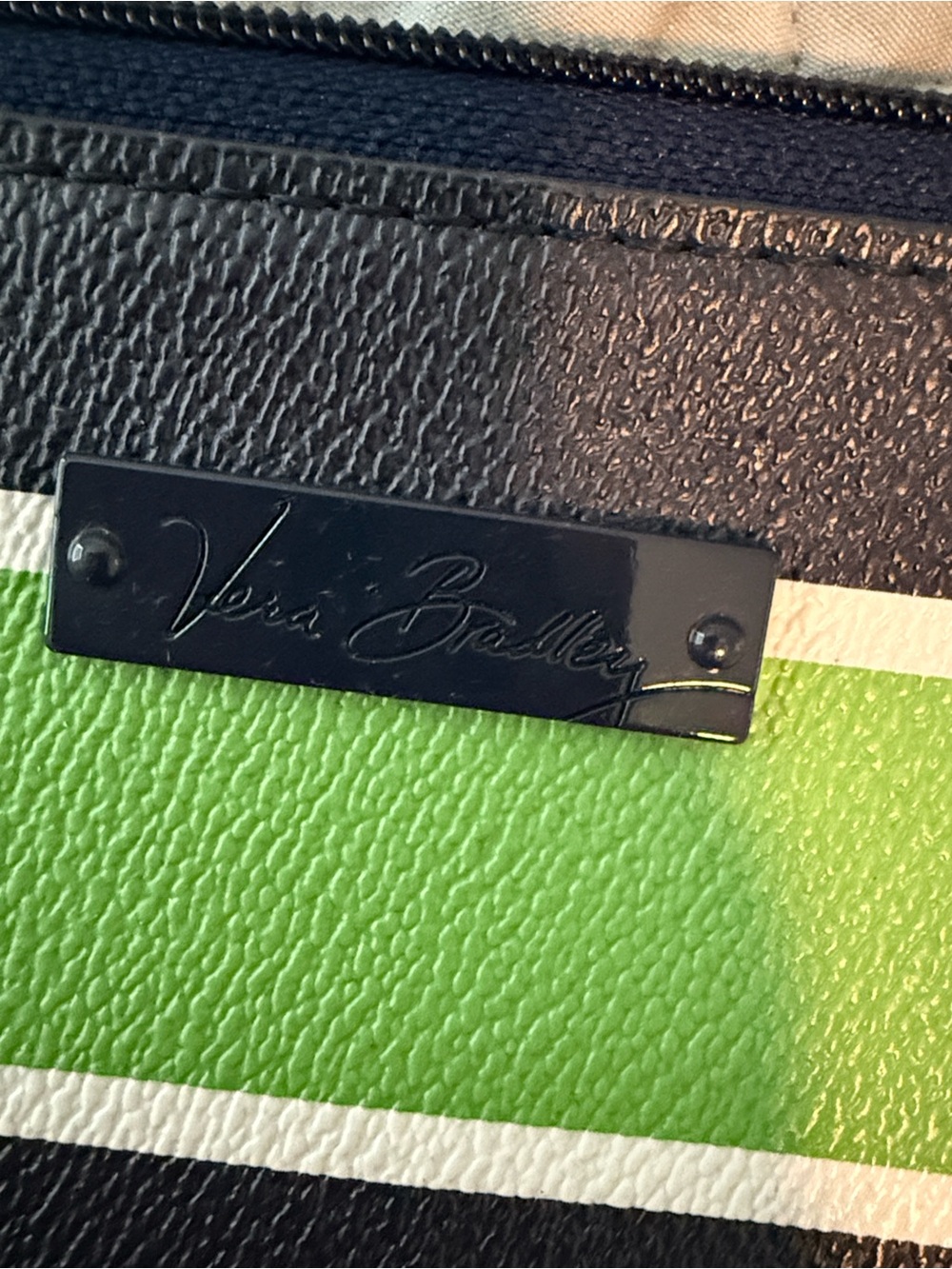 Vera Bradley Black and Lime Green Striped Tote